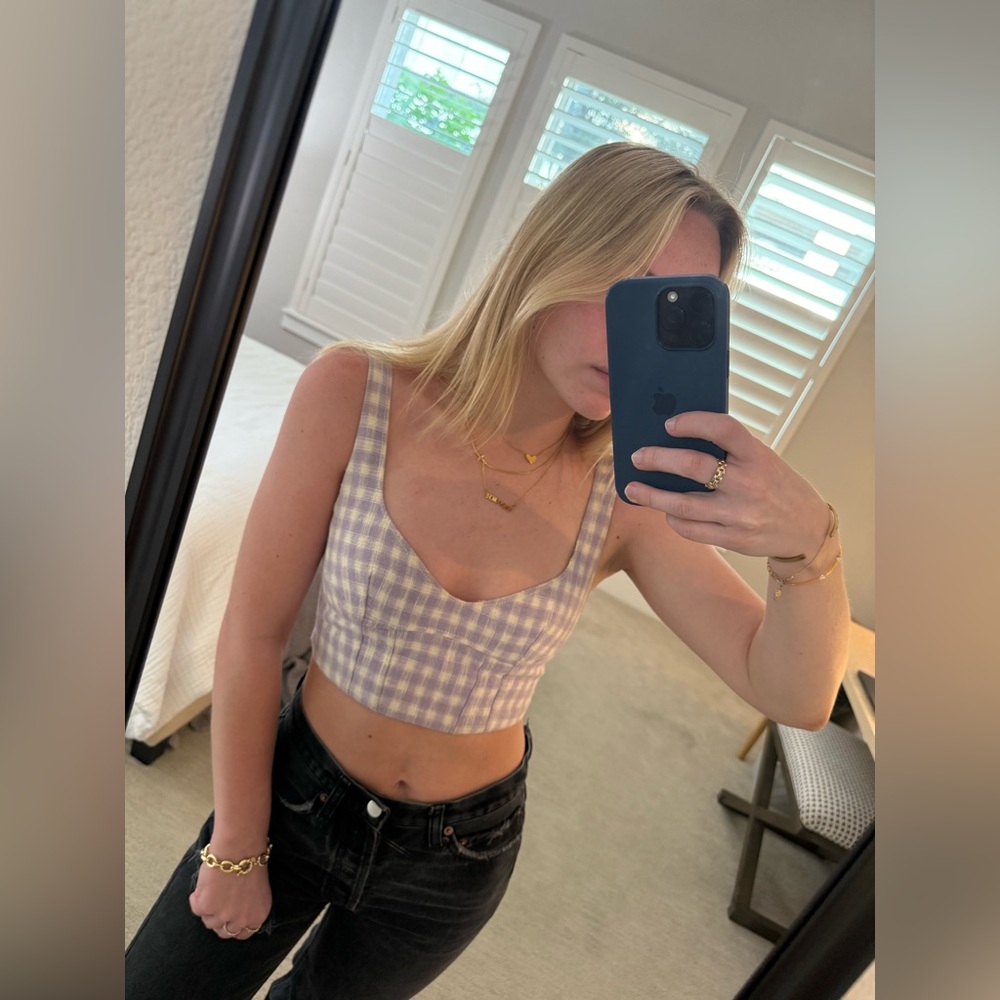 Purple and White plaid cropped tank top